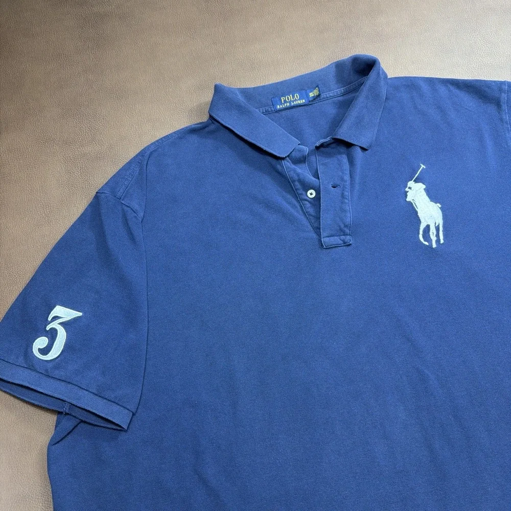Polo Ralph Lauren BIG PONY Polo Shirt Men 4XLT Big & Tall Navy Blue Cotton Piqué